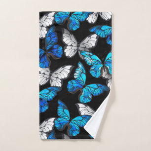 Motif sans couleur foncée avec papillons bleus Mor