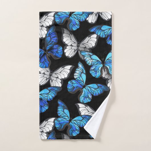 Motif sans couleur foncée avec papillons bleus Mor (Serviette à main)
