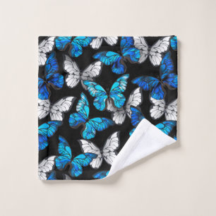 Motif sans couleur foncée avec papillons bleus Mor