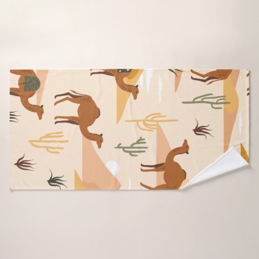 Motif sans couture avec chameaux, dunes et cactus. (Serviette de bain)