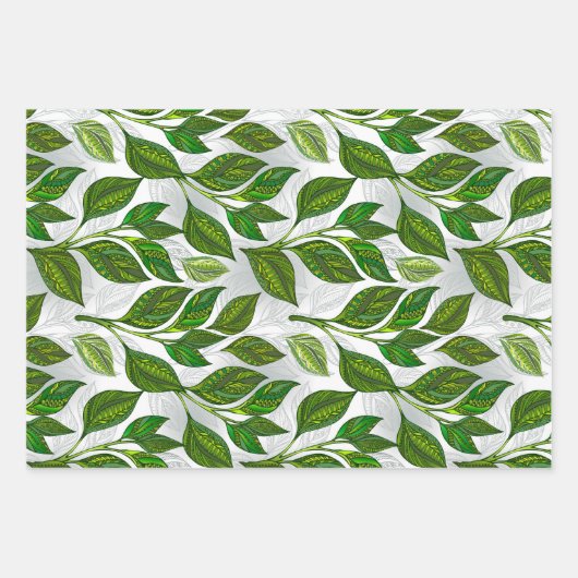 Motif sans couture avec Feuilles de thé vert (Devant 3)