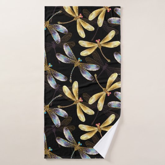 Motif sans couture avec libellules d'or (Serviette de bain)