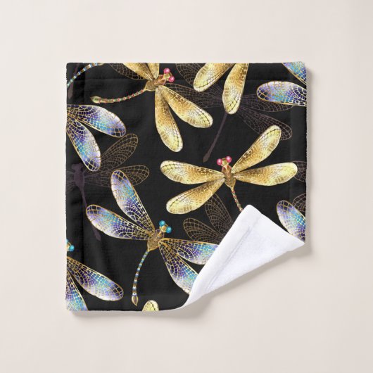 Motif sans couture avec libellules d'or (Gant de toilette)