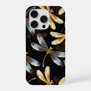 Motif sans couture avec libellules d'or