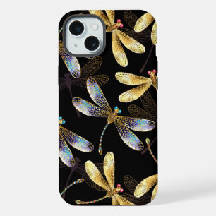 Motif sans couture avec libellules dorées