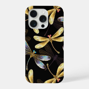 Motif sans couture avec libellules dorées