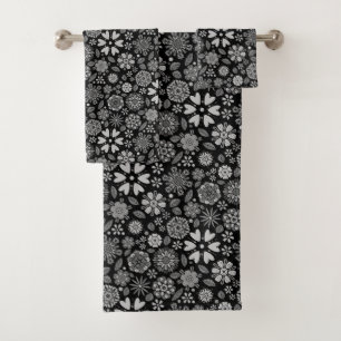 Motif sans couture d'art floral rétro noir et gris