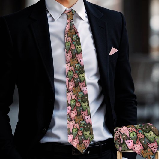 Motif sans couture de chats cool - Cravate - Rose