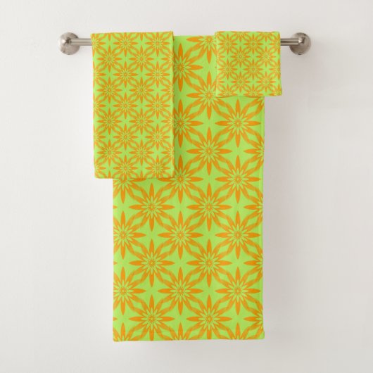 Motif sans couture de fleurs vertes orange (En situation)