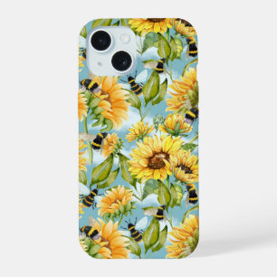 Motif sans couture de tournesol vintage et abeille