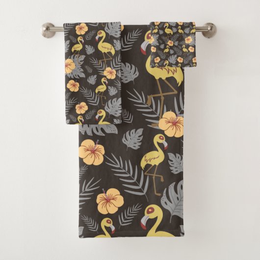 motif sans couture Flamant rose avec fleurs et feu (En situation)