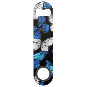 Motif sans couture foncé avec Morpho papillons ble