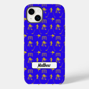 Motif sans couture tendance hockey bleu jaune