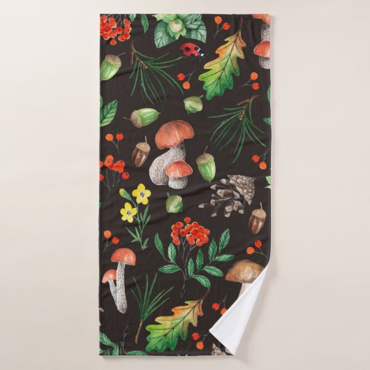 Motif sans joint avec champignons, noix, feuilles, (Serviette de bain)