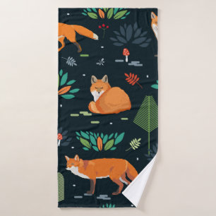 Motif sans joint avec renards, arbres, feuilles, c