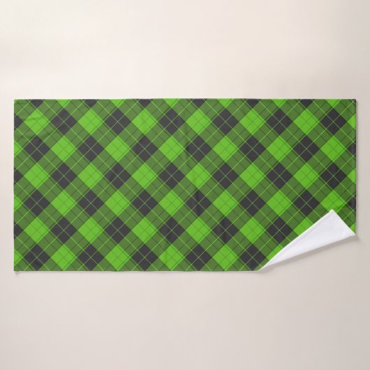 Motif simple en diagonale tartane en vert foncé (Serviette de bain)