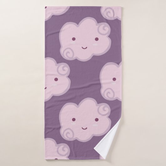 Motif souriant ciel nuageux transparent sur lilac (Serviette de bain)