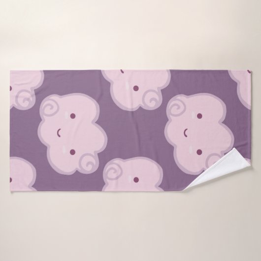 Motif souriant ciel nuageux transparent sur lilac (Serviette de bain)