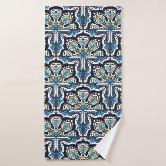 Motif Talavera. Un patchwork indien. Azulejos port (Serviette de bain)