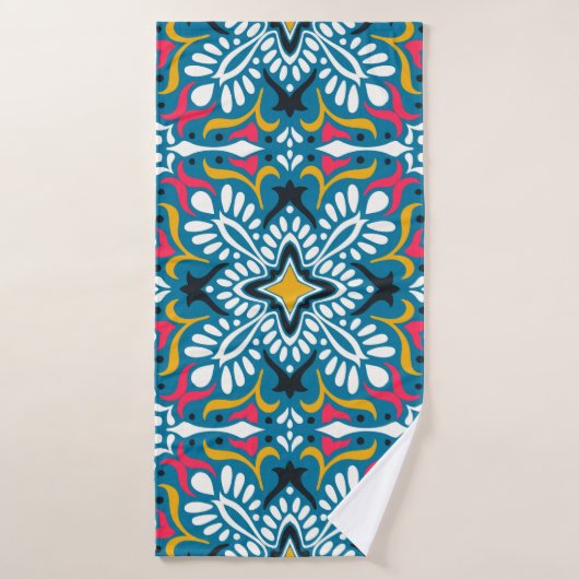 Motif Talavera. Un patchwork indien. Azulejos port (Serviette de bain)