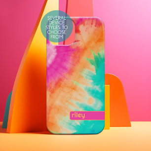 Motif Tie Dye Rose Orange Sarcelle - nom personnal