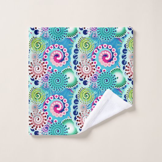 Motif tourbillon fractal, turquoise, rose, multi (Gant de toilette)