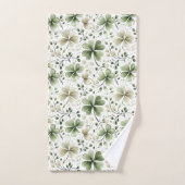 Motif Trèfle à l'aquarelle – Vert & Neutre (Serviette à main)