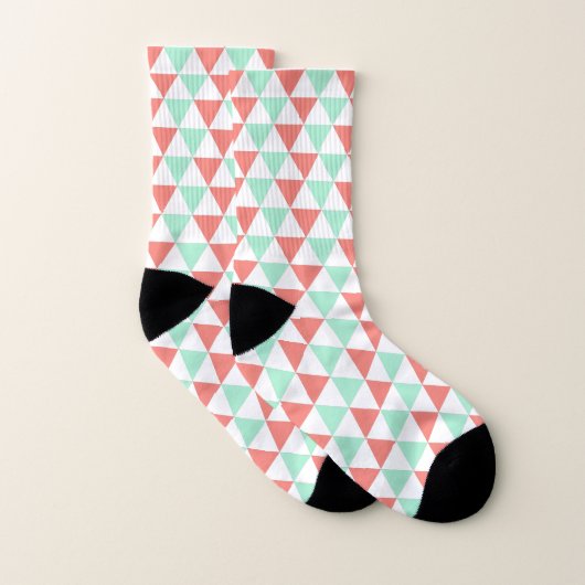 Motif triangle corail rose et menthe vert (Paire)