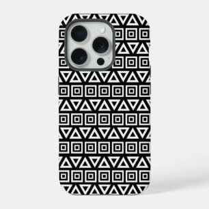 Motif Triangles+Carrés Aztèques Blanc sur Noir