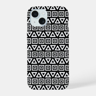 Motif Triangles+Carrés Aztèques Blanc sur Noir