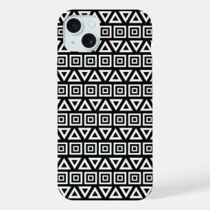 Motif Triangles+Carrés Aztèques Blanc sur Noir