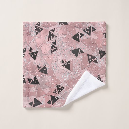 Motif Triangles Rose Doré & Noir qui Rougit (Gant de toilette)