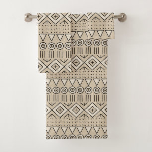Motif tribal en tissu de boue, Crème, Beige, Noir