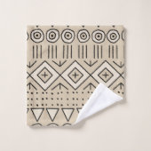 Motif tribal en tissu de boue, Crème, Beige, Noir (Gant de toilette)