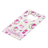 Motif tropical, Flamants roses, Fleurs, Votre Nom (Devant Angle)