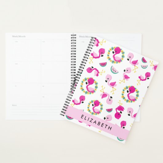 Motif tropical, Flamants roses, Fleurs, Votre Nom (Devant avec enveloppe)