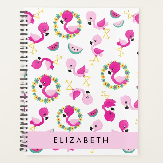 Motif tropical, Flamants roses, Fleurs, Votre Nom (Devant)