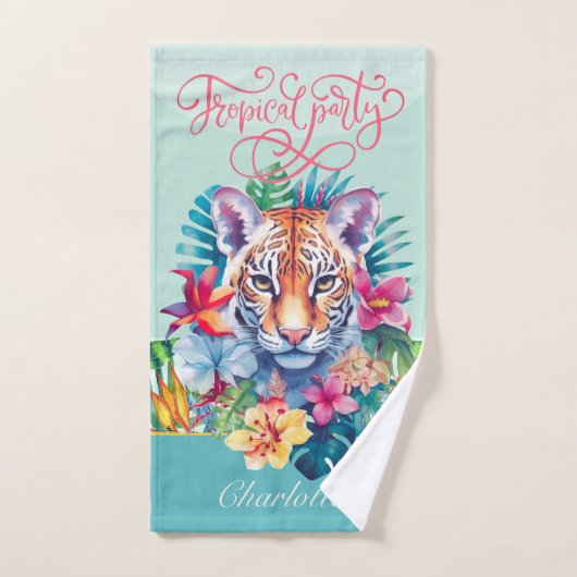 Motif tropicale avec léopard, feuille et fleurs (Serviette à main)