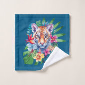 Motif tropicale avec léopard, feuille et fleurs (Gant de toilette)