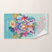Motif tropicale avec léopard, feuille et fleurs (Serviette à main)