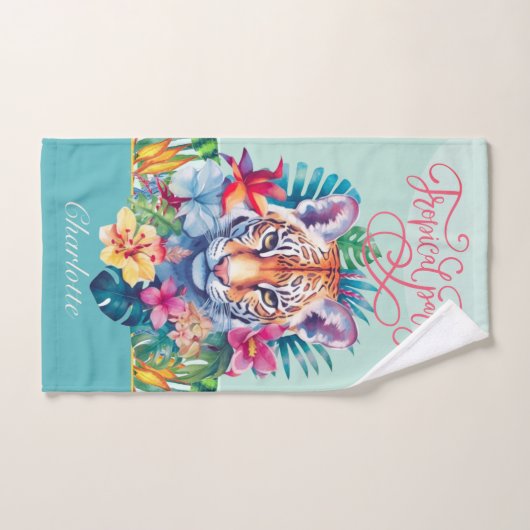 Motif tropicale avec léopard, feuille et fleurs (Serviette à main)