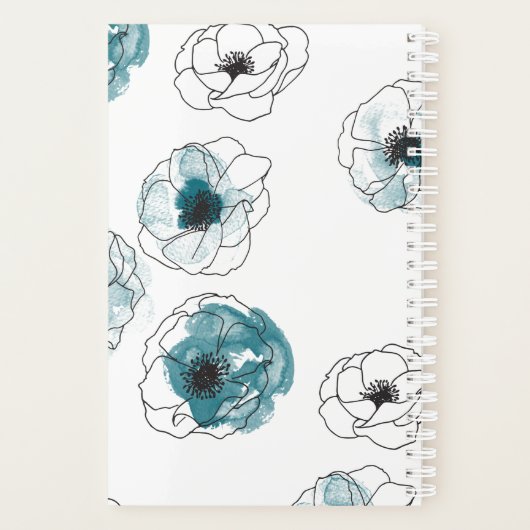 Motif Turquoise d'anémone noir moderne (Dos)
