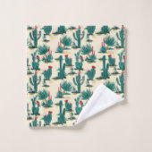 Motif vert et rouge de cactus (Gant de toilette)