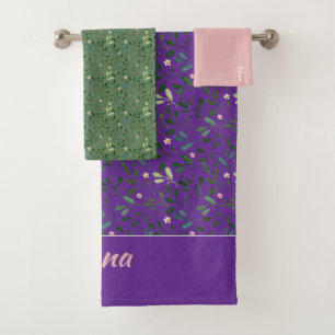 Motif vert feuille nom clair violet serviette de b