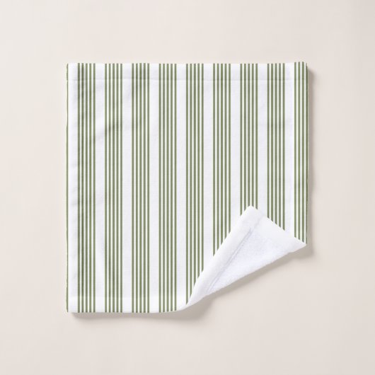 Motif vert olive et blanc cinq bandes (Gant de toilette)