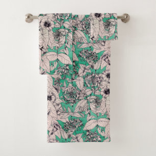 Motif vert Turquoise blanc de fleurs graphiques
