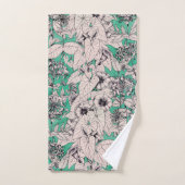 Motif vert Turquoise blanc de fleurs graphiques (Serviette à main)