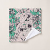 Motif vert Turquoise blanc de fleurs graphiques (Gant de toilette)