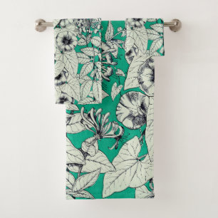 Motif vert Turquoise blanc de fleurs graphiques