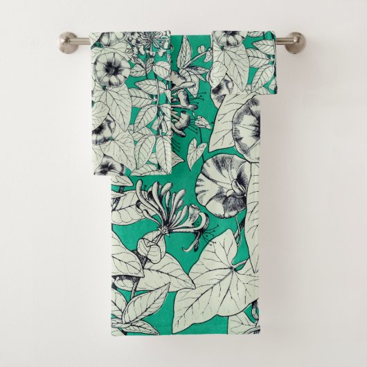 Motif vert Turquoise blanc de fleurs graphiques (En situation)